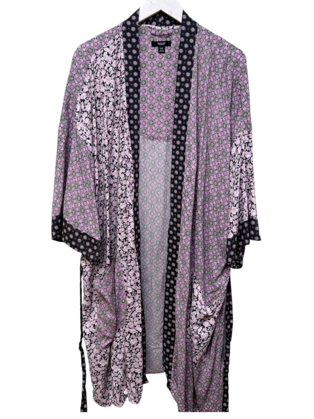 SIMPLY VERA Vera Wang Kimono Robe Size XXL Purple Boho Print Rayon Bathrobe